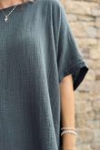 Pure Cotton Santos Keyhole Drape Back Top Charcoal